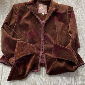 By ZELDA WOMEN JACKET,BLAZER PURPLE BROWN VELVET COTTON STRETCH LINED BUTTON ZS4